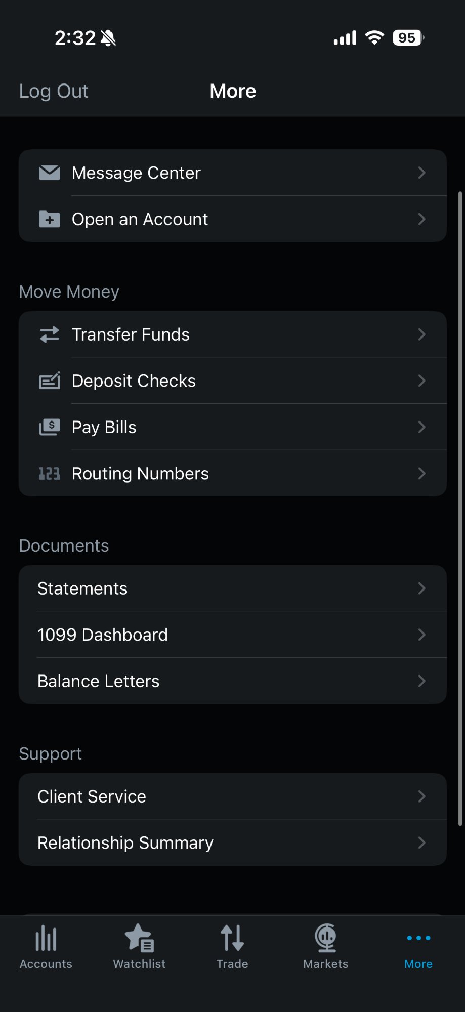 Schwab mobile app — documents and move money